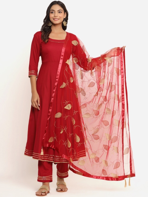 

PHEETA Women Maroon Ethnic Motifs Kurta with Trousers & With Dupatta
