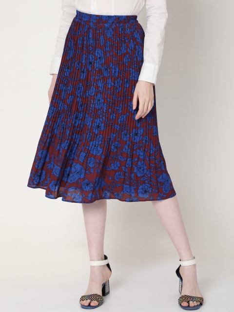 

Vero Moda Women Navy Blue & Brown Floral Printed Midi Skirt