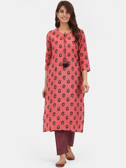 

Do Dhaage Women Pink Ethnic Motifs Printed Kurta with Trousers