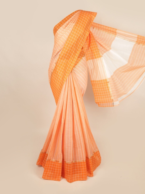 

Pothys Peach-Coloured & Orange Striped Zari Pure Cotton Saree