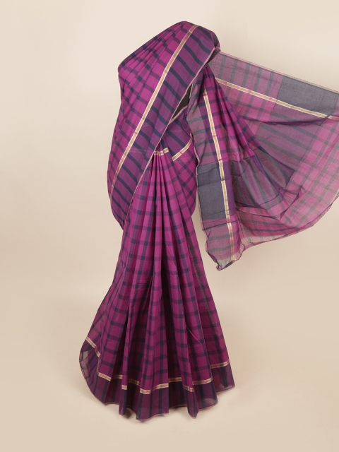 

Pothys Purple & Violet Checked Zari Pure Cotton Saree