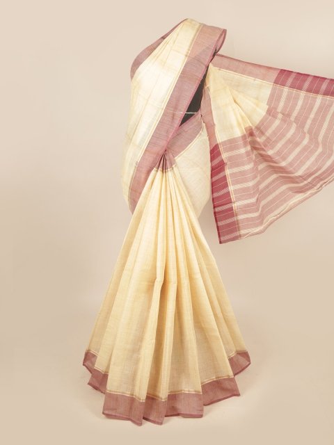 

Pothys Cream-Coloured & Mauve Zari Pure Cotton Saree