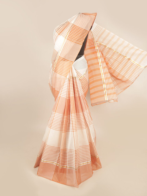 

Pothys White & Orange Checked Zari Pure Cotton Saree