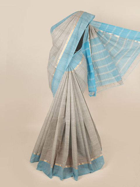 

Pothys Grey & Blue Zari Pure Cotton Saree
