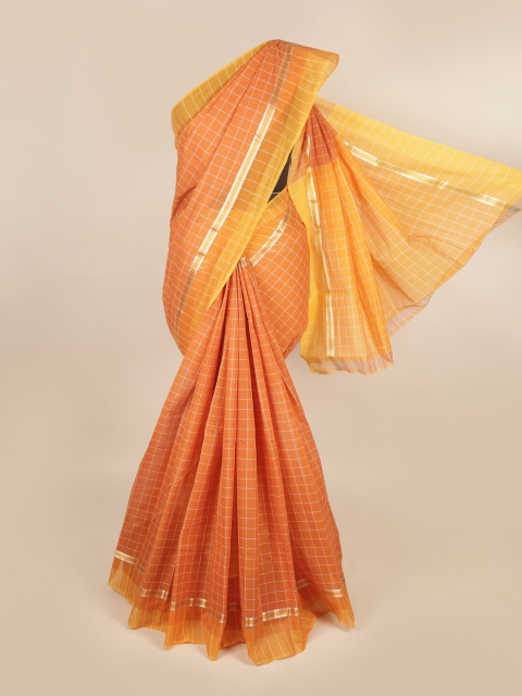 

Pothys Orange & White Checked Zari Pure Cotton Saree