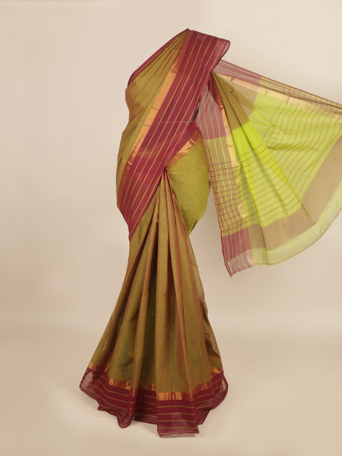 

Pothys Green & Maroon Pure Cotton Saree, Olive