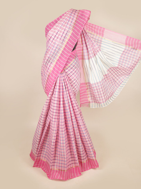 

Pothys Pink & White Checked Zari Pure Cotton Saree