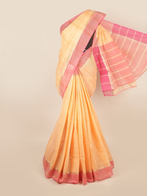 

Pothys Peach-Coloured & Pink Zari Pure Cotton Saree