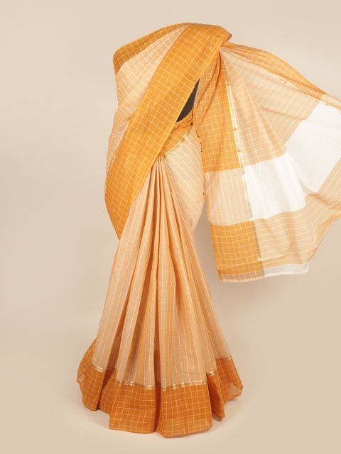 

Pothys Peach-Coloured & Orange Striped Zari Pure Cotton Saree