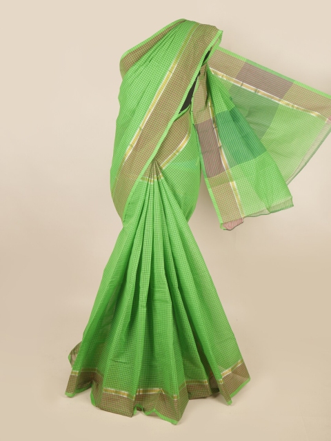 

Pothys Green & Silver-Toned Checked Zari Pure Cotton Saree