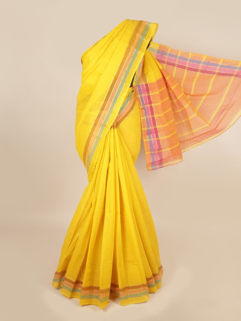 

Pothys Yellow & Blue Zari Pure Cotton Saree