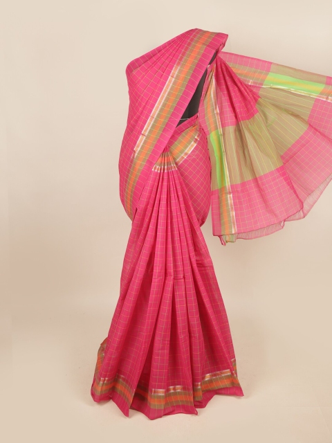 

Pothys Pink & Green Checked Zari Pure Cotton Saree