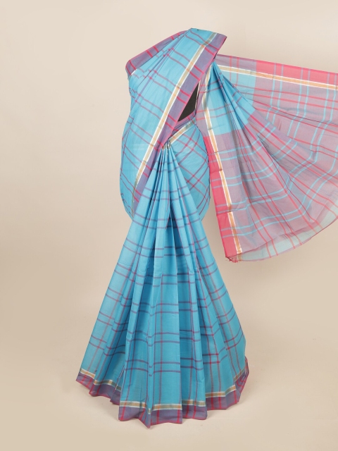 

Pothys Blue & Purple Checked Zari Pure Cotton Saree
