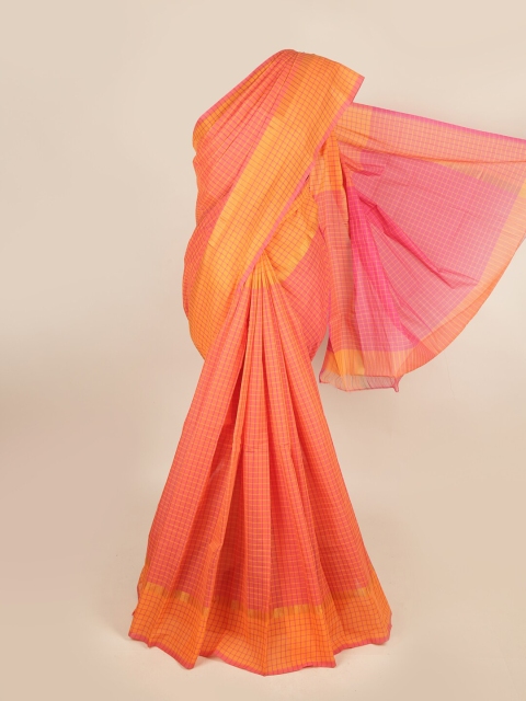 

Pothys Coral & Orange Checked Zari Pure Cotton Saree