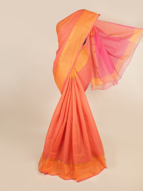 

Pothys Coral & Orange Checked Zari Pure Cotton Saree