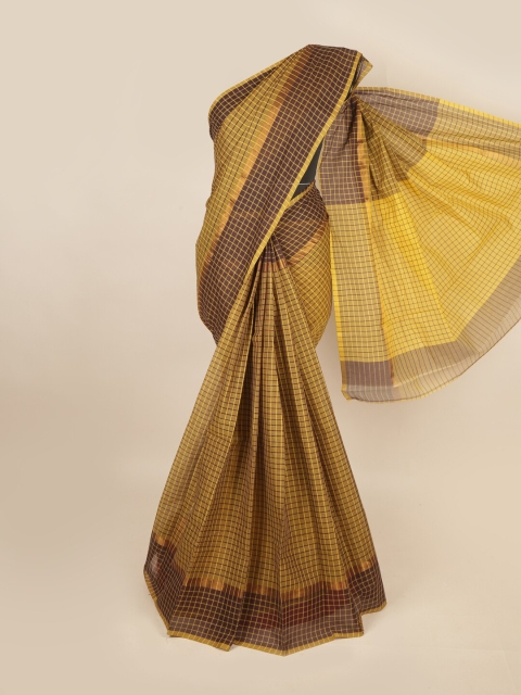 

Pothys Olive Green & Brown Checked Zari Pure Cotton Saree