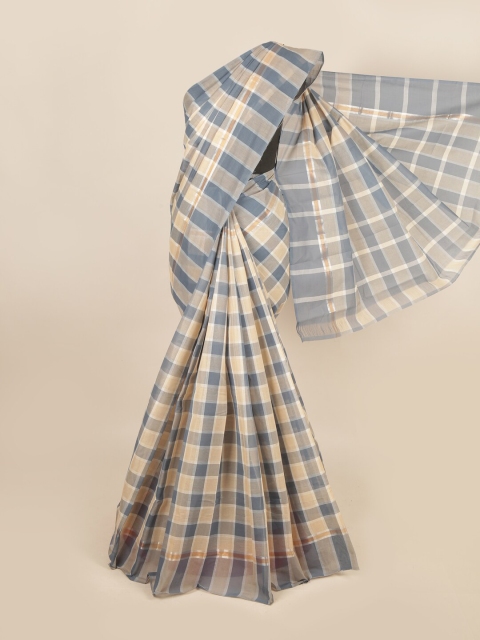 

Pothys Beige & Grey Checked Zari Pure Cotton Saree