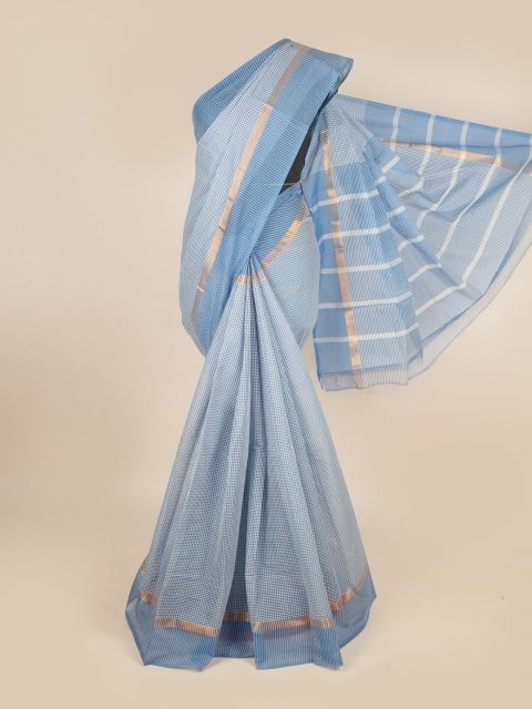 

Pothys Blue & Gold-Toned Zari Pure Cotton Saree