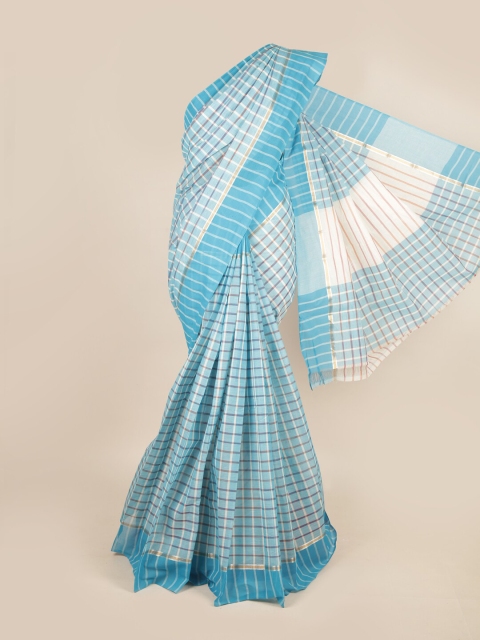 

Pothys Blue & White Checked Zari Pure Cotton Saree