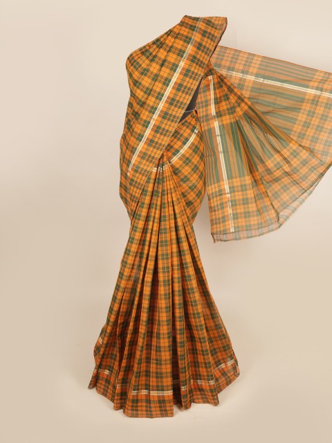 

Pothys Orange & Green Checked Zari Pure Cotton Saree