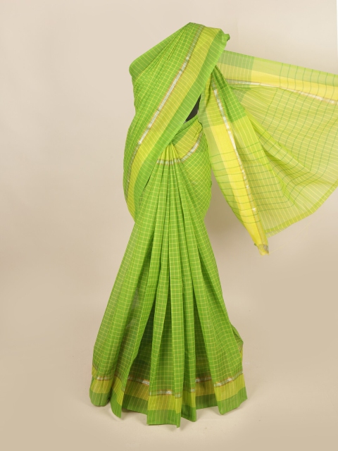 

Pothys Lime Green & Silver-Toned Checked Zari Pure Cotton Saree