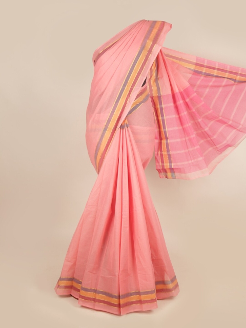 

Pothys Peach-Coloured & Blue Zari Pure Cotton Saree