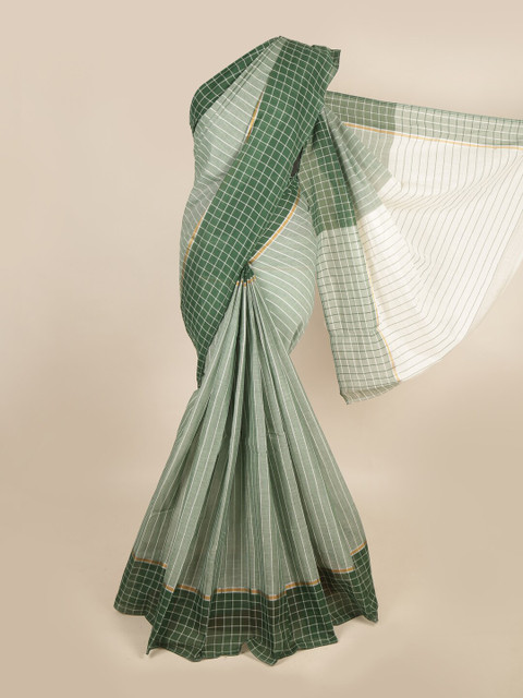 

Pothys Green & White Striped Zari Pure Cotton Saree