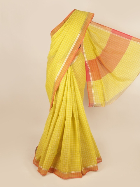 

Pothys Olive Green & Red Checked Zari Pure Cotton Saree