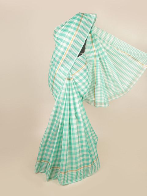 

Pothys Turquoise Blue & White Checked Zari Pure Cotton Saree