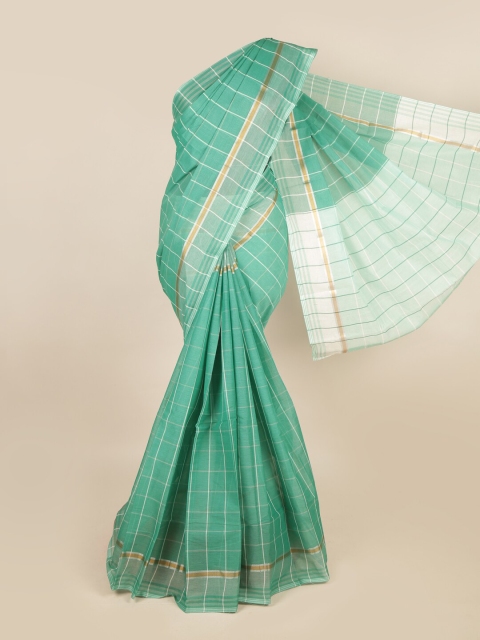 

Pothys Green & White Checked Zari Pure Cotton Saree