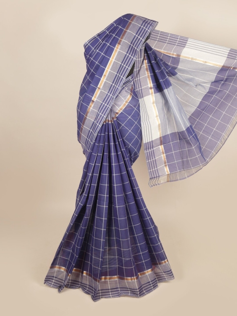 

Pothys Blue & White Checked Zari Pure Cotton Saree