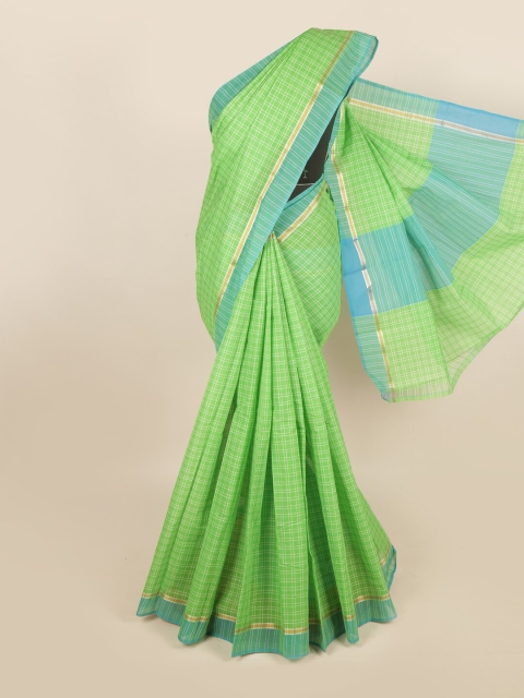 

Pothys Green & Blue Checked Zari Pure Cotton Saree