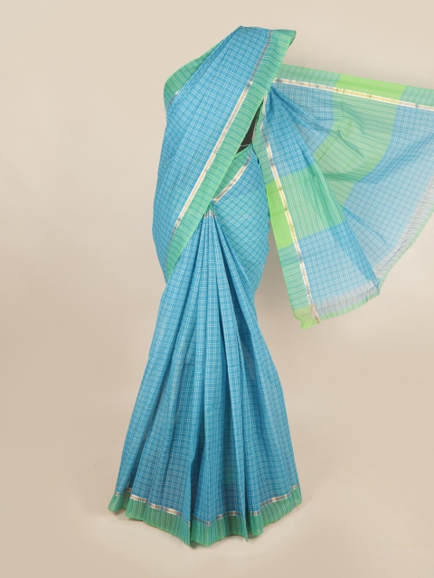 

Pothys Blue & Green Checked Zari Pure Cotton Saree