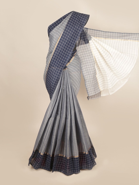 

Pothys Grey & Blue Striped Zari Pure Cotton Saree