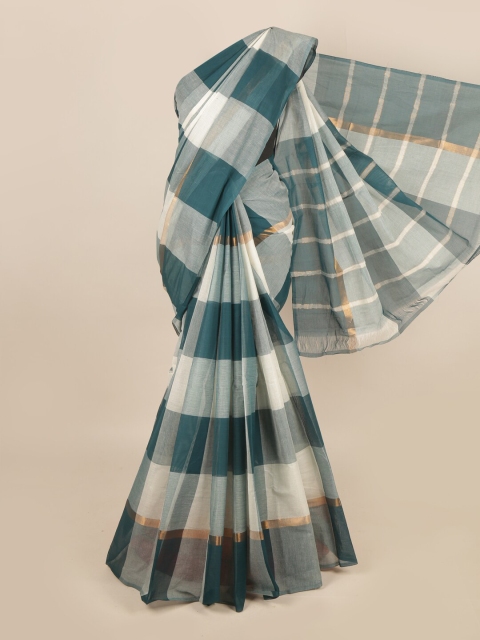 

Pothys Teal & Grey Checked Zari Pure Cotton Saree