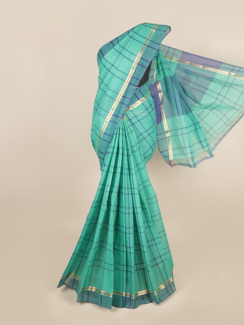 

Pothys Green & Blue Checked Zari Pure Cotton Saree