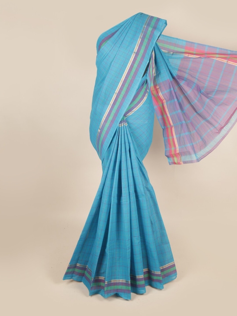 

Pothys Blue & Purple Checked Zari Pure Cotton Saree