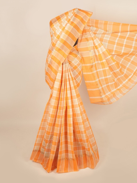 

Pothys Peach-Coloured & Orange Checked Zari Pure Cotton Saree