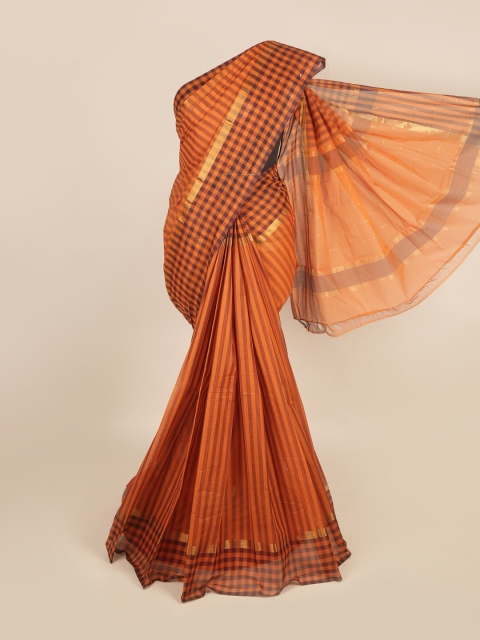 

Pothys Orange & Brown Striped Zari Pure Cotton Saree