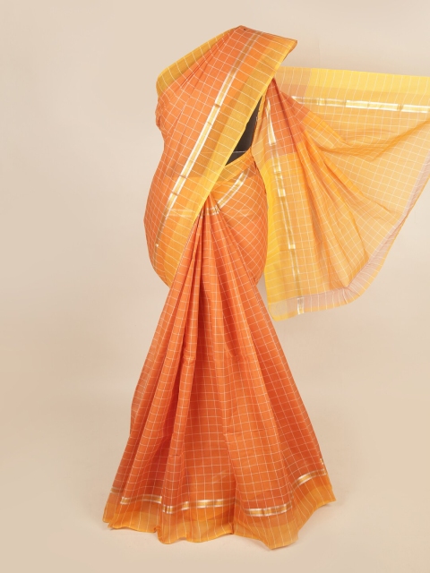 

Pothys Orange & White Checked Zari Pure Cotton Saree