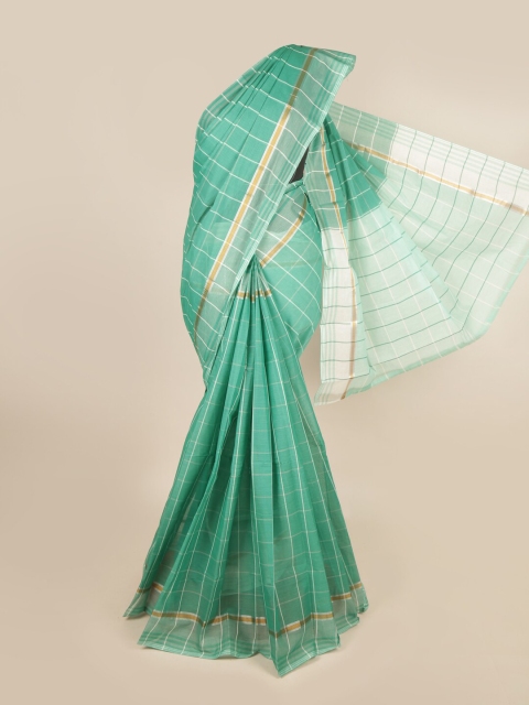 

Pothys Green & White Checked Zari Pure Cotton Saree