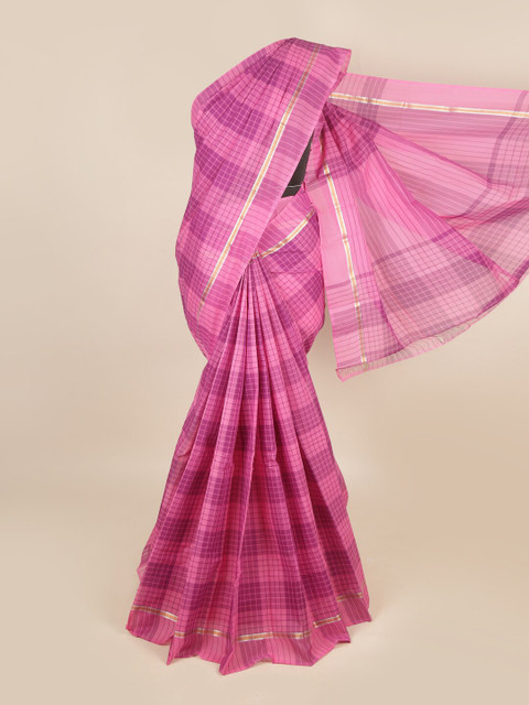 

Pothys Pink & Purple Checked Zari Pure Cotton Saree