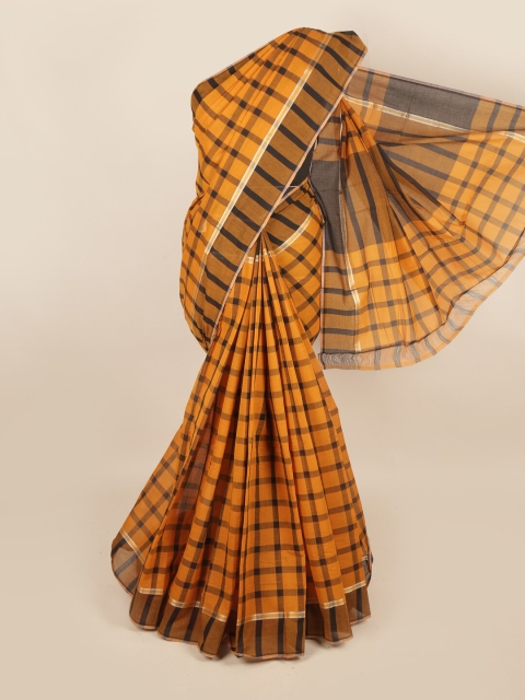 

Pothys Mustard & Black Checked Zari Pure Cotton Saree