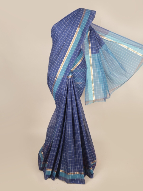 

Pothys Blue & Silver-Toned Checked Zari Pure Cotton Saree