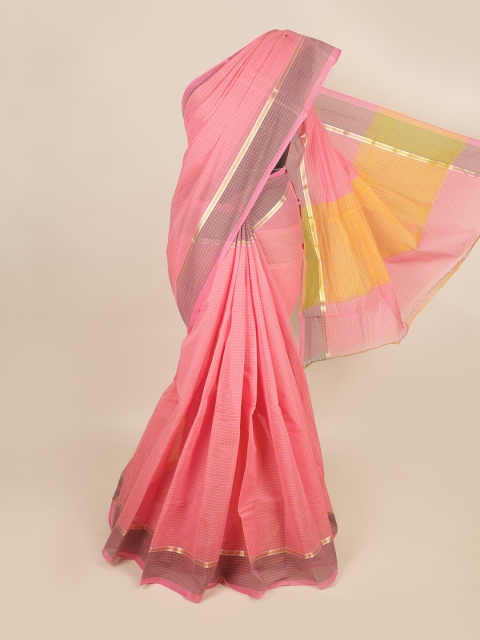 

Pothys Pink & Grey Checked Zari Pure Cotton Saree