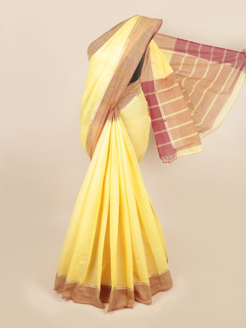 

Pothys Yellow & Brown Zari Pure Cotton Saree