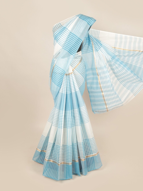 

Pothys White & Blue Striped Pure Cotton Saree