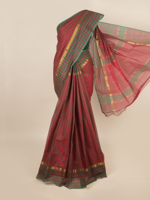 

Pothys Maroon & Green Striped Zari Pure Cotton Saree