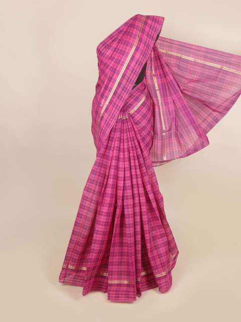 

Pothys Pink & Purple Checked Zari Pure Cotton Saree