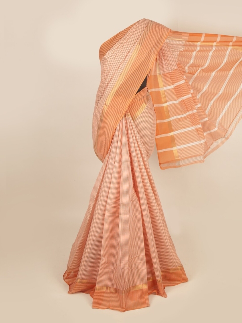 

Pothys Orange & White Checked Zari Pure Cotton Saree